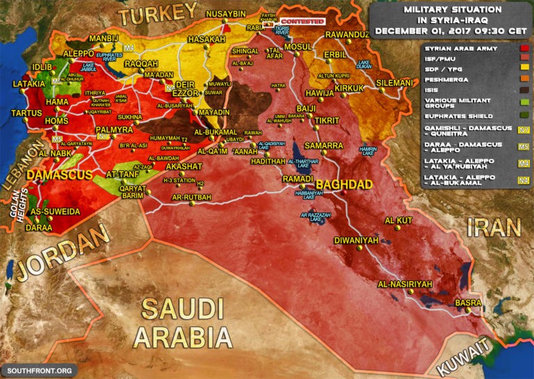 Tình hình chiến sự Syria - Iraq tính đến ngày 01.12.2017 theo South Front