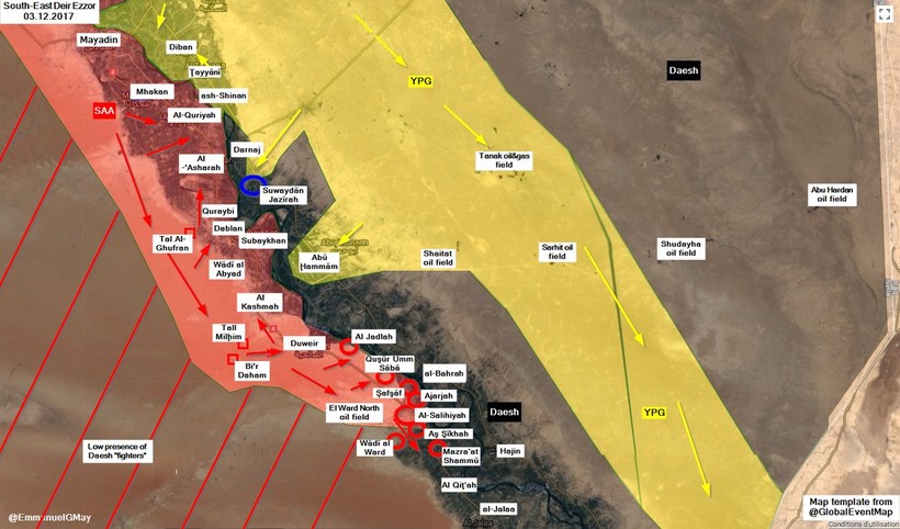 Bản đồ những thị trấn vừa được lực lượng Tiger giải phóng trên chiến trường Deir Ezzor - ảnh South Front