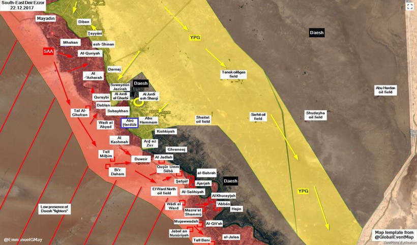 Chiến trường Deir Ezzor, hướng hoạt động của lực lượng SDF và quân đội Syria - ảnh South Front