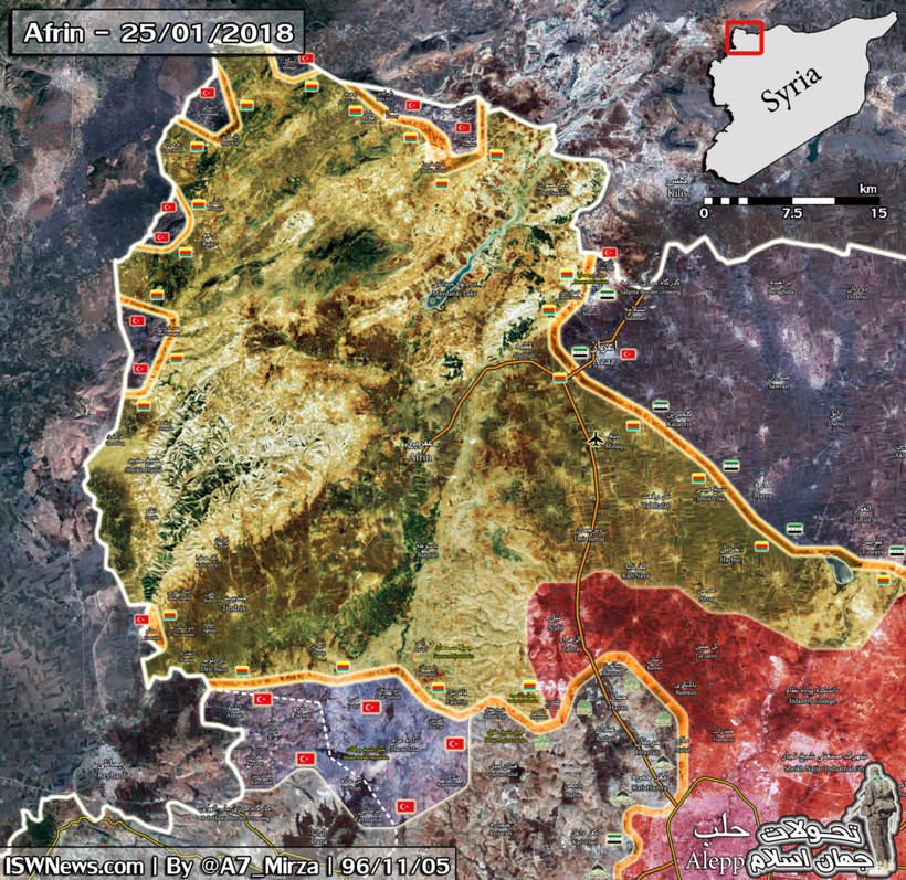 Các mũi tiến công của lực lượng vũ trang Thổ Nhĩ Kỳ và TFSA trên chiến trường Afrin, Aleppo - ảnh South Front