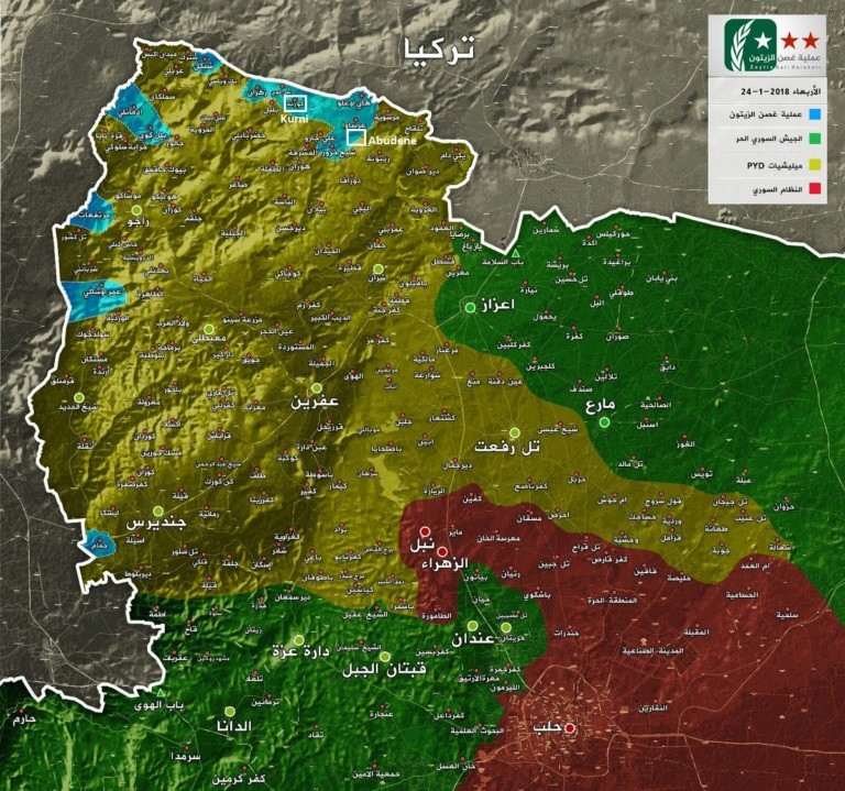 Bản đồ tình hình chiến sự khu vực Afrin-Aleppo Syria, ảnh minh họa South Front