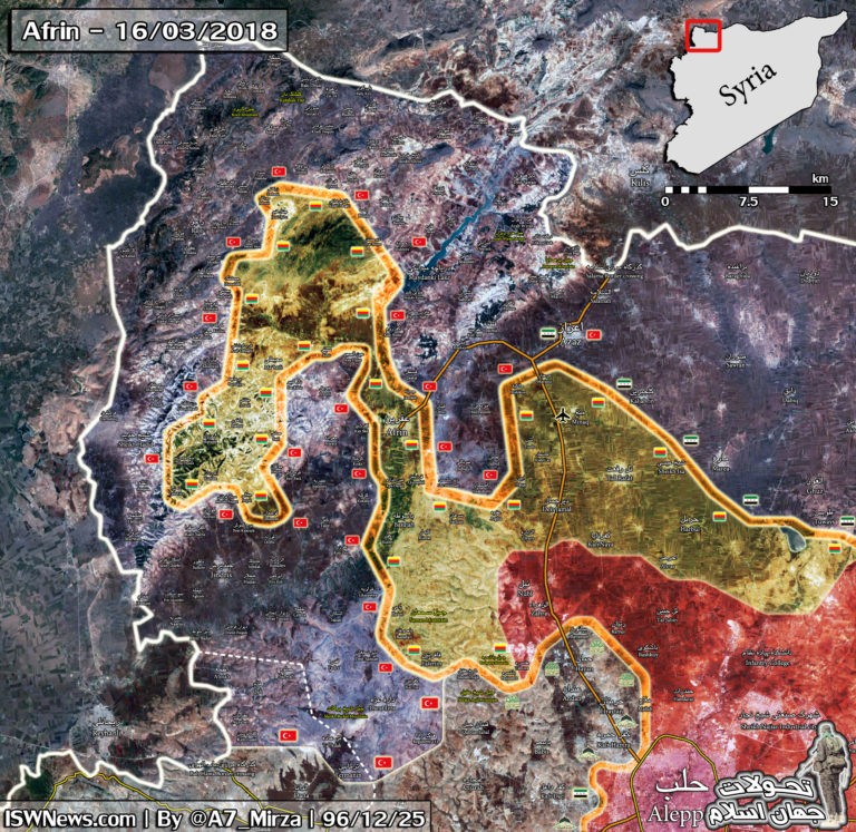 Bản đồ tình hình chiến sự Afrin tính đến ngày 17.03.2018 theo South Front