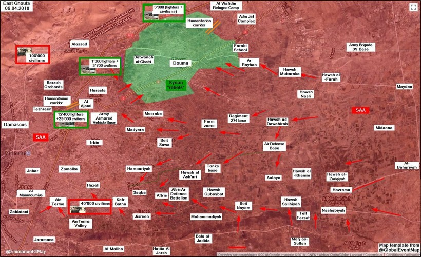 Tình hình chiến sự Douma, Đông Ghouta ngày 06.04.2018 theo Spouth Frront. 