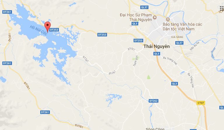 Nếu xảy ra sự cố vỡ đập chính Hồ Núi Cốc hậu quả sẽ khôn lường - Ảnh: Google Map