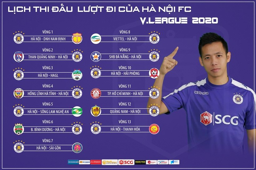 Hà Nội FC có lịch thi đấu lượt đi V.League 2020 đầy khó khăn. Ảnh HNFC