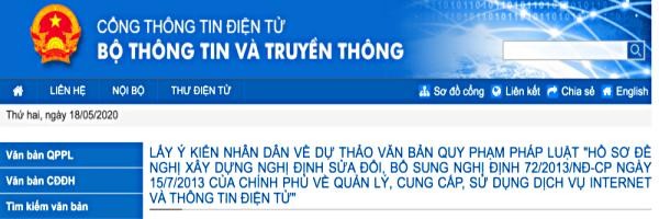 Dự thảo Nghị định được đăng trên Cổng của Chính phủ và Bộ TT&TT từ 23/4