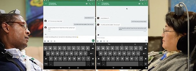 Khi được gắn vào đầu và kết nối với một máy tính bảng, người bị liệt chân tay có thể sử dụng ý nghĩ của mình để soạn thảo, gửi tin nhắn văn bản - Ảnh: BrainGate Collaboration