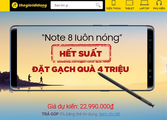 TGDĐ đang thực hiện chương trình cho khách hàng đặt mua trước Galaxy Note 8