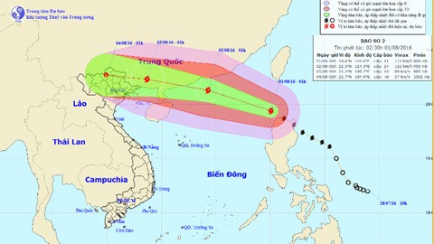 Dự kiến đường đi của cơn bão số 2.