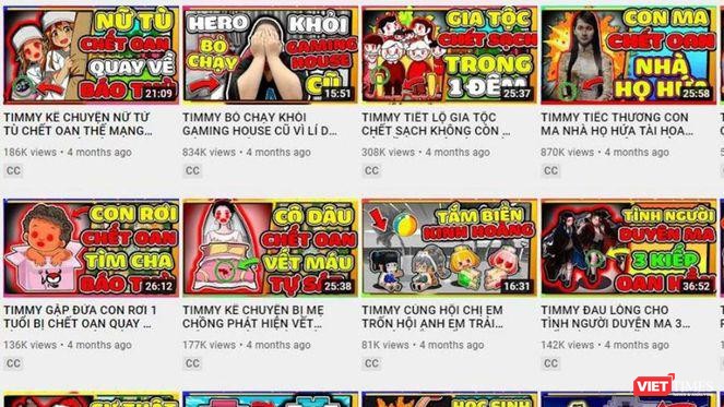 Trên kênh TIMMY TV phát tán nhiều nội dung độc hại, không phù hợp với trẻ em - Ảnh chụp màn hình. 