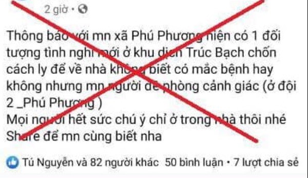 Tin nhảm về trường hợp trốn cách ly đã được gỡ bỏ. Ảnh: CA TP. Hà Nội.