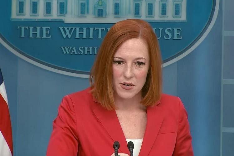 Bà Jen Psaki trong buổi họp báo hôm 25/4. Ảnh: The White House/ Youtube