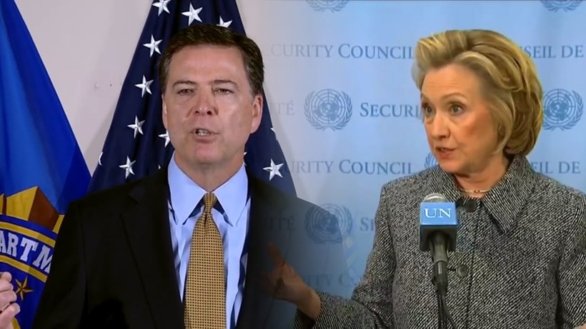 FBI lại bất ngờ tung tin: Không phát hiện vi phạm hình sự trong email của bà Hillary Clinton. (Ảnh: Giám đốc FBI James Comey bên trái và bà Hillary Clinton).