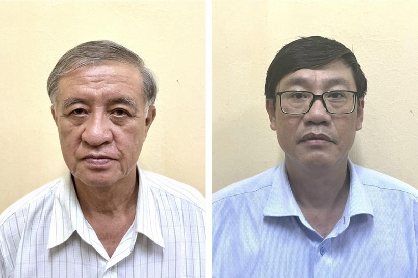 Các bị can Nguyễn Ngọc (trái) và Lê Quang Vinh.