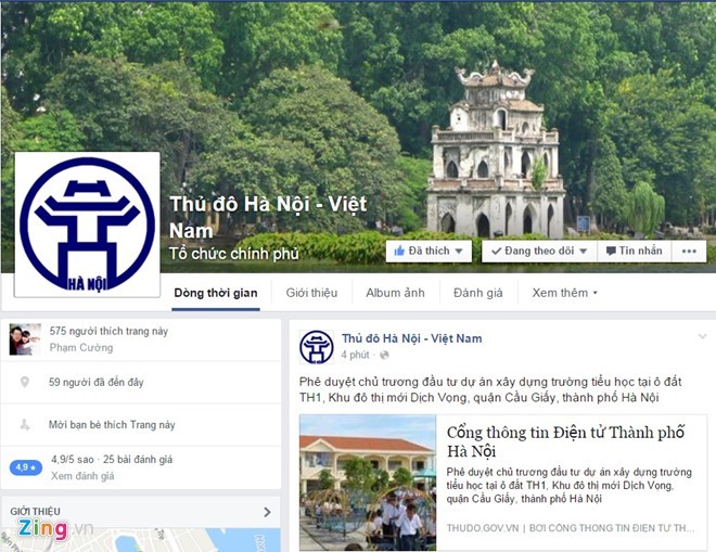 Hà Nội sẽ chủ động cung cấp thông tin qua mạng xã hội. Ảnh chụp màn hình Facebook.