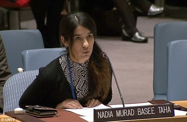 Nữ nạn nhân Nadia Murad Basee Taha kể lại thảm cảnh kinh hoàng cô trải qua tại Hội đồng Bảo an LHQ - Ảnh: UNTV