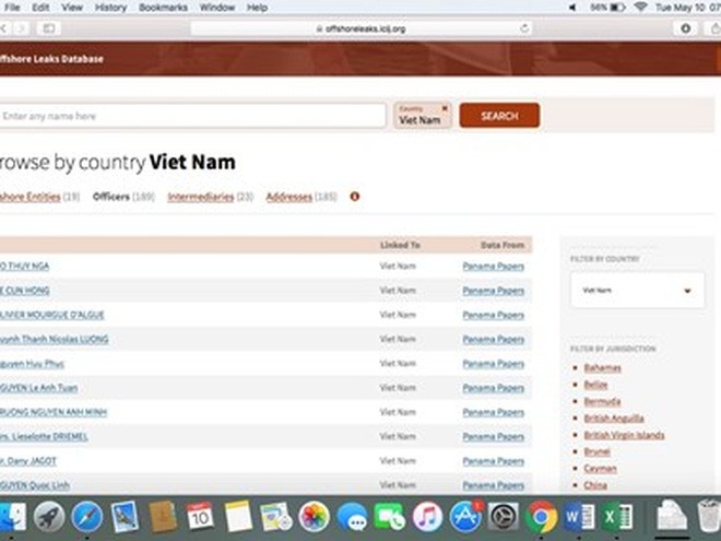 Công ty Việt trong "Hồ sơ Panama" chủ yếu đặt tại Quần đảo British Virgin thuộc Anh. (Ảnh: offshoreleaks.icij.org)