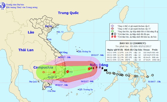 Hình đồ họa đường đi của bão số 12. Nguồn: Trung tâm dự báo khí tượng thủy văn 