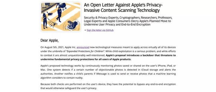 Một số người dùng ký vào bức thư ngỏ đã đặt câu hỏi, &quot;Apple không phải là cơ quan thực thi pháp luật, nhưng quá trình quét đã tạo ra &quot;giả định tội lỗi&quot; cho tất cả người dùng&quot;. Ảnh: appleprivacyletter.com