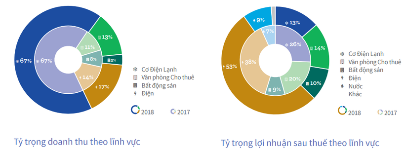 Đóng góp của lĩnh vực nước trong cơ cấu lợi nhuận của REE (Nguồn: BCTN 2018)