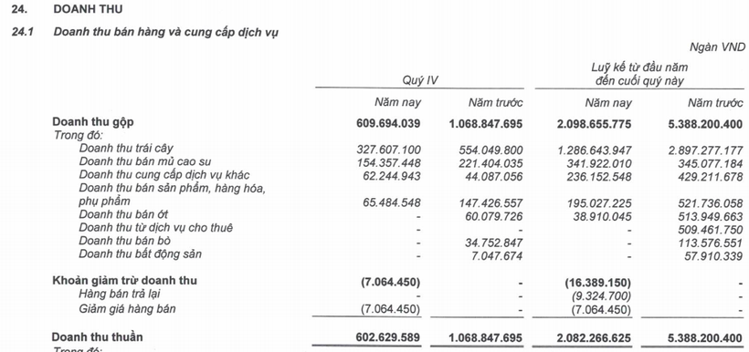 Cơ cấu doanh thu của HAG năm 2019 (Nguồn: BCTC Hợp nhất Quý 4/2019)
