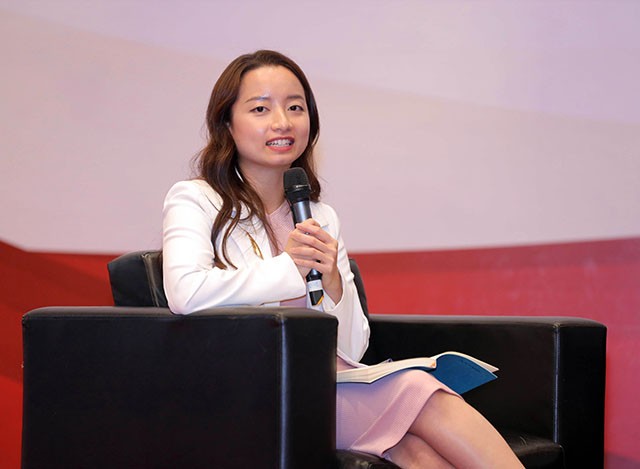 Vũ Thị Thu Quỳnh, con gái ông Vũ Văn Tiền hiện làm việc tại ABBank, cho rằng F2 sẵn sàng đóng góp bằng cách phản biện để đi đến được quyết định. Ảnh: Thu Hà.