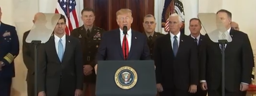 Ông Trump nói tại Nhà Trắng trưa 8/1: không có binh sĩ Mỹ nào thương vong trong cuộc tấn công của Iran (Ảnh: Guancha)