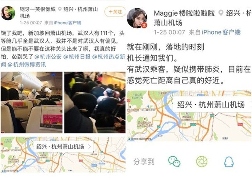 Một số ý kiến than phiền của hành khách Chiết Giang đi trên chuyến bay TR118 đăng trên mạng xã hội (Ảnh: Đông Phương)