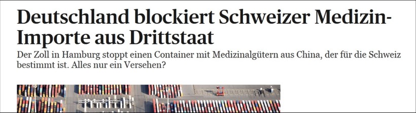 Báo Tages-Anzeiger viết về việc Đức chặn giữ vật tư y tế của Thụy Sĩ (Ảnh: Guancha). Báo Tages-Anzeiger viết về việc Đức chặn giữ vật tư y tế của Thụy Sĩ (Ảnh: Guancha).