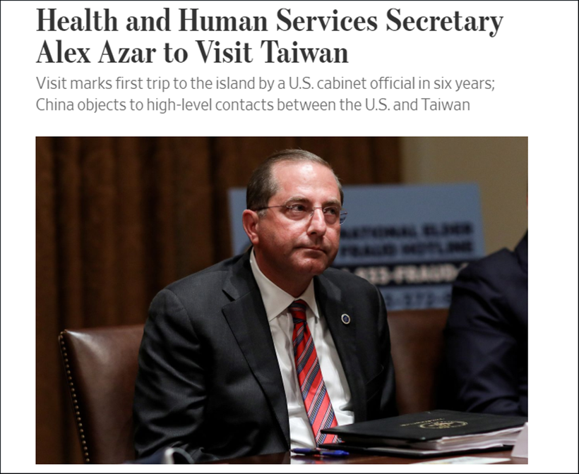 The Wall Street Journal đưa tin về chuyến thăm Đài Loan sắp tới của ông Azar (Ảnh: Guancha).