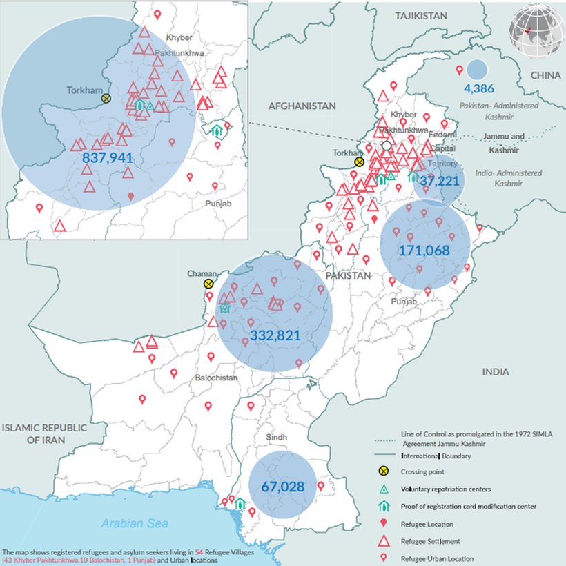 Bản đồ các trại tỵ nạn người Afghanistan trên đất Pakistan cùng số người tỵ nạn đã được tiếp nhận (Ảnh: UNHCR). Bản đồ các trại tỵ nạn người Afghanistan trên đất Pakistan cùng số người tỵ nạn đã được tiếp nhận (Ảnh: UNHCR).