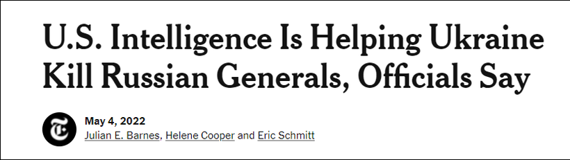 Bản tin của The New York Times hôm 4/5 nói về việc Mỹ chia sẻ thông tin tình báo giúp Ukraine sát hại các tướng Nga.