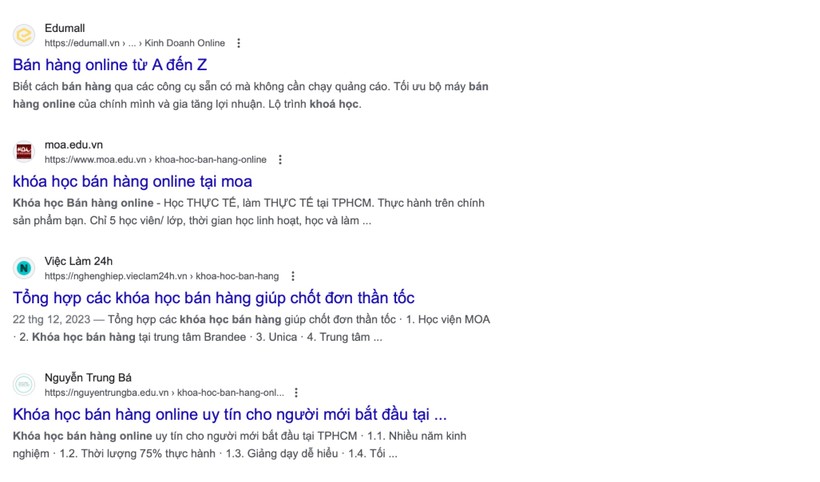 Nhiều khoá học bán hàng online xuất hiện trên mạng. Ảnh màn hình 2024-06-15 lúc 16.06.03.png