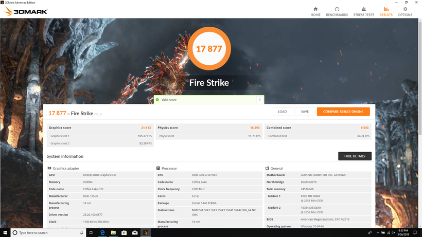 Kết quả bài thử Fire Strike trên GX701GX.