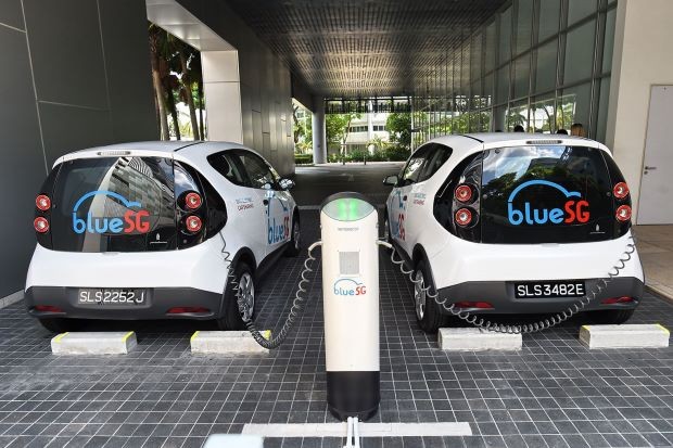 Singapore khai trương dịch vụ xe ô tô điện chia sẻ đầu tiên tại Đông Nam Á ảnh 1 Một trạm sạc xe ô tô điện của BlueSG