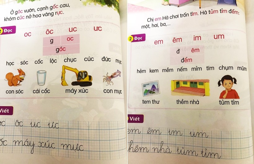 Ở nhiều bài, học sinh phải học đến 4 vần nên khó nhớ. Ảnh: Cô P.M.