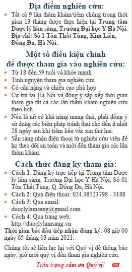 Một số thông tin về việc tham gia thử nghiệm vaccine COVIVAC