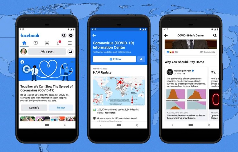 Giao diện trung tâm thông tin COVID-19 trên ứng dụng Facebook. (Nguồn: Facebook) Giao diện trung tâm thông tin COVID-19 trên ứng dụng Facebook. (Nguồn: Facebook)
