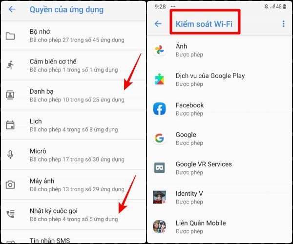 Phân quyền đọc danh bạ, cuộc gọi và sử dụng mạng WiFi, đặc biệt cần thiết với WiFi công cộng
