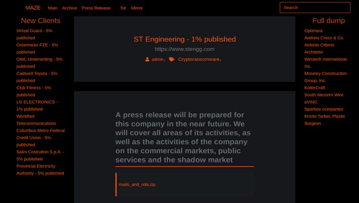 Trang web của mã độc tống tiền Maze