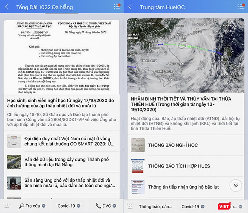 Tổng đài 1022 Đà Nẵng, Trung tâm HueIOC gửi thông báo đến Zalo của người dân