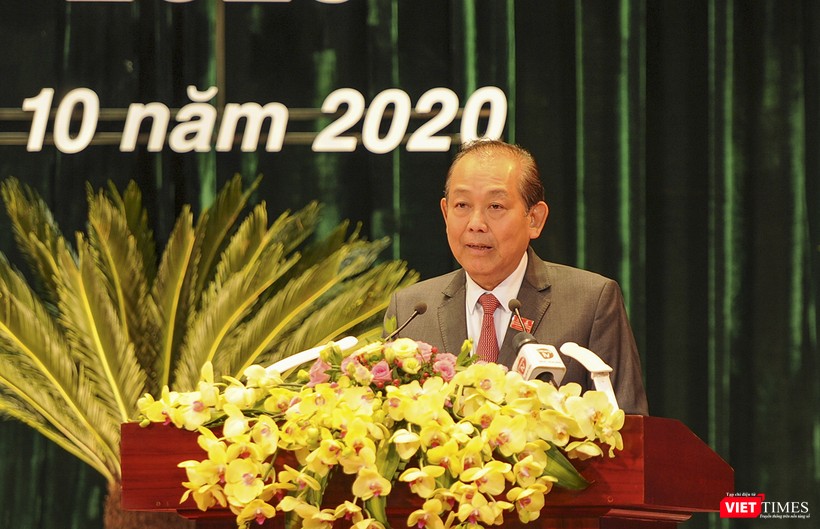 Ông Trương Hòa Bình - Ủy viên Bộ Chính trị, Phó Thủ tướng Thường trực Chính phủ - phát biểu chỉ đạo tại Đại hội Đảng bộ TP Đà Nẵng khoá XXII