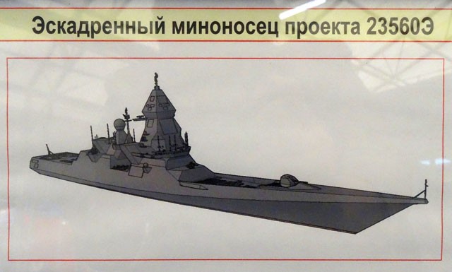 Hình ảnh giả định của tàu khu trục lớp Projekt 23560E Lider vào giữa năm 2015 (forums.airbase.ru). Khu trục hạm tên lửa thế hệ mới khổng lồ lớp Projekt 23560 Lider có lượng giãn nước gần 17.500 tấn, chiều dài 200 m, chiều rộng 20 m, tốc độ đến 30 hải lý/h và thời gian hoạt động độc lập là đến 90 ngày đêm