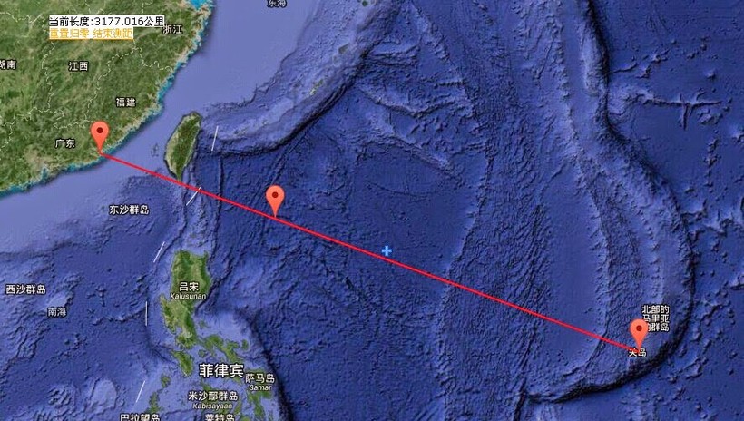 Khu vực 40 máy bay Trung Quốc kéo ra tập trận ở tây Thái Bình Dương