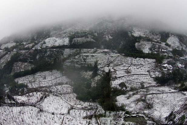 Đêm 9/1, từng đợt mưa tuyết bắt đầu rơi xuống các khu vực đèo Ô Quý Hồ, Thác Bạc, Bản Xèo, Trạm Tôn.