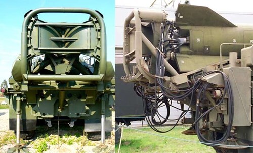 Bệ phóng đạn tên lửa nhìn từ phía sau.