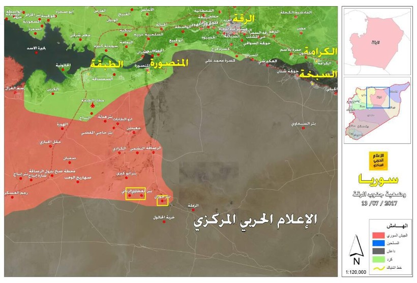 Bản đồ phía nam tỉnh Raqqa, lực lượng Tiger và chiến binh các bộ tộc tham gia tấn công tiêu diệt IS