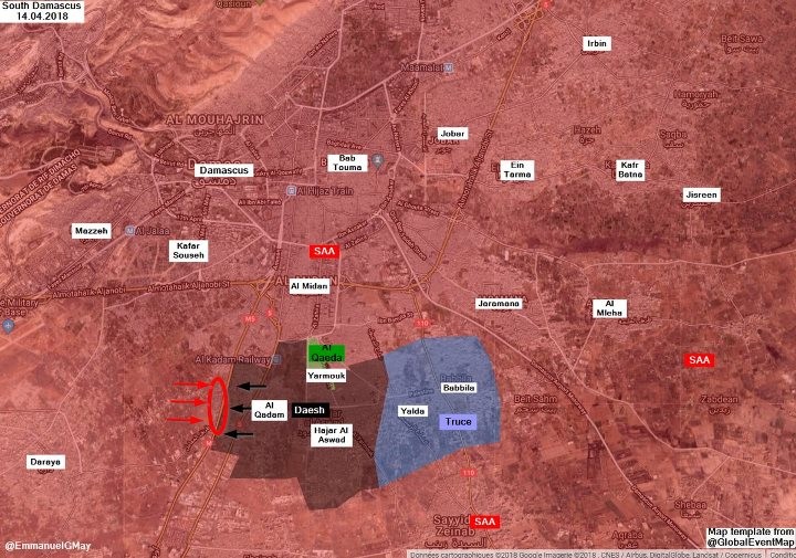 Quân đội Syria sắp giáng đòn kết liễu IS ở nam Damascus sau khi đè bẹp thánh chiến Đông Ghouta ảnh 1 Quân đội Syria sắp giáng đòn kết liễu IS ở nam Damascus sau khi đè bẹp thánh chiến Đông Ghouta ảnh 1