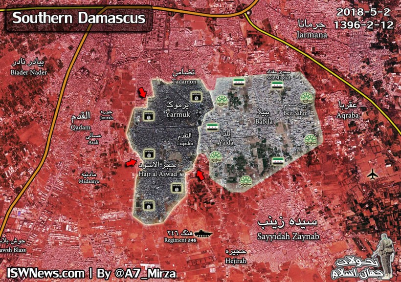 Tình hình chiến sự khu phố Al-Alaf, quận Hajar Al-Aswad nói riêng và khu vực Yarmouk phía nam Damascus, ảnh minh họa South Front