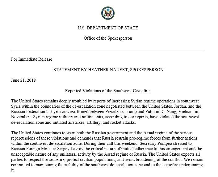 Bản tuyên bố của phát ngôn viên Bộ ngoại giao Mỹ, ảnh South Front